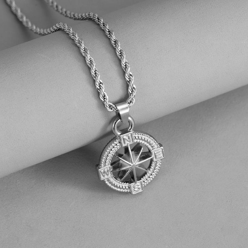 New Men s Fashion Retro Compass Necklace Titanium Steel Versatile High-end Sense 60CM