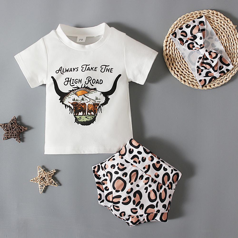 Summer Baby Animal Printed Tee Shirt + Shorts + Headband 3PCS Outfits Clothes for 0-3 Years