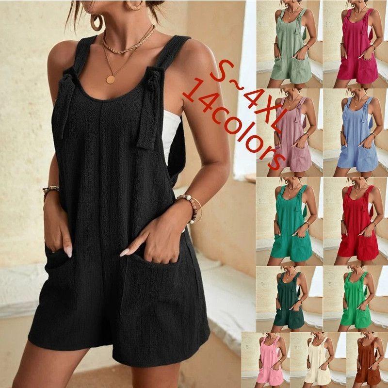 Women's Style, Light Green, Jumpsuit, Adjustable Shoulder Straps, Double Pockets, Summer, Casual, Sleeveless, Jumpsuit