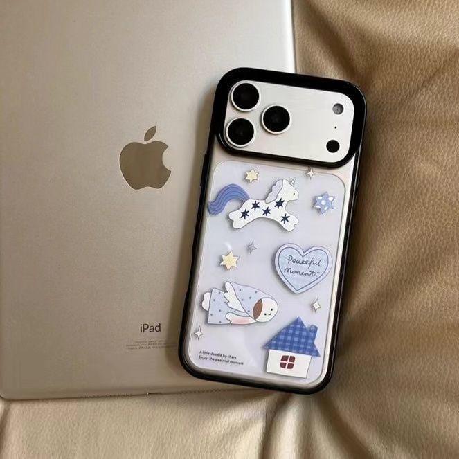 

Unicorn Black Frame Phone Case for Apple 13-17 Promax, 14-16 Pro, Large Hole Design, Personality Theme iPhone 12 Mini