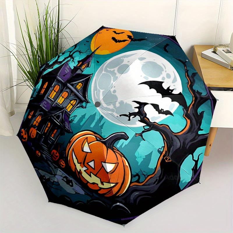 1pc Halloween Pattern Automatic Opening/Closing Folding Umbrella with 57 Ribs, Plastic Handle, Windproof Portable Sunshade Umbrella Hallowee