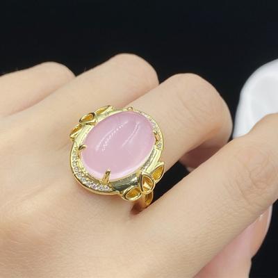 Taubenei vergoldet 18K Gold Imitation Furong Jade Rosa Jade Offener Ring Female Fashion Network Red Live Ring Schmuck