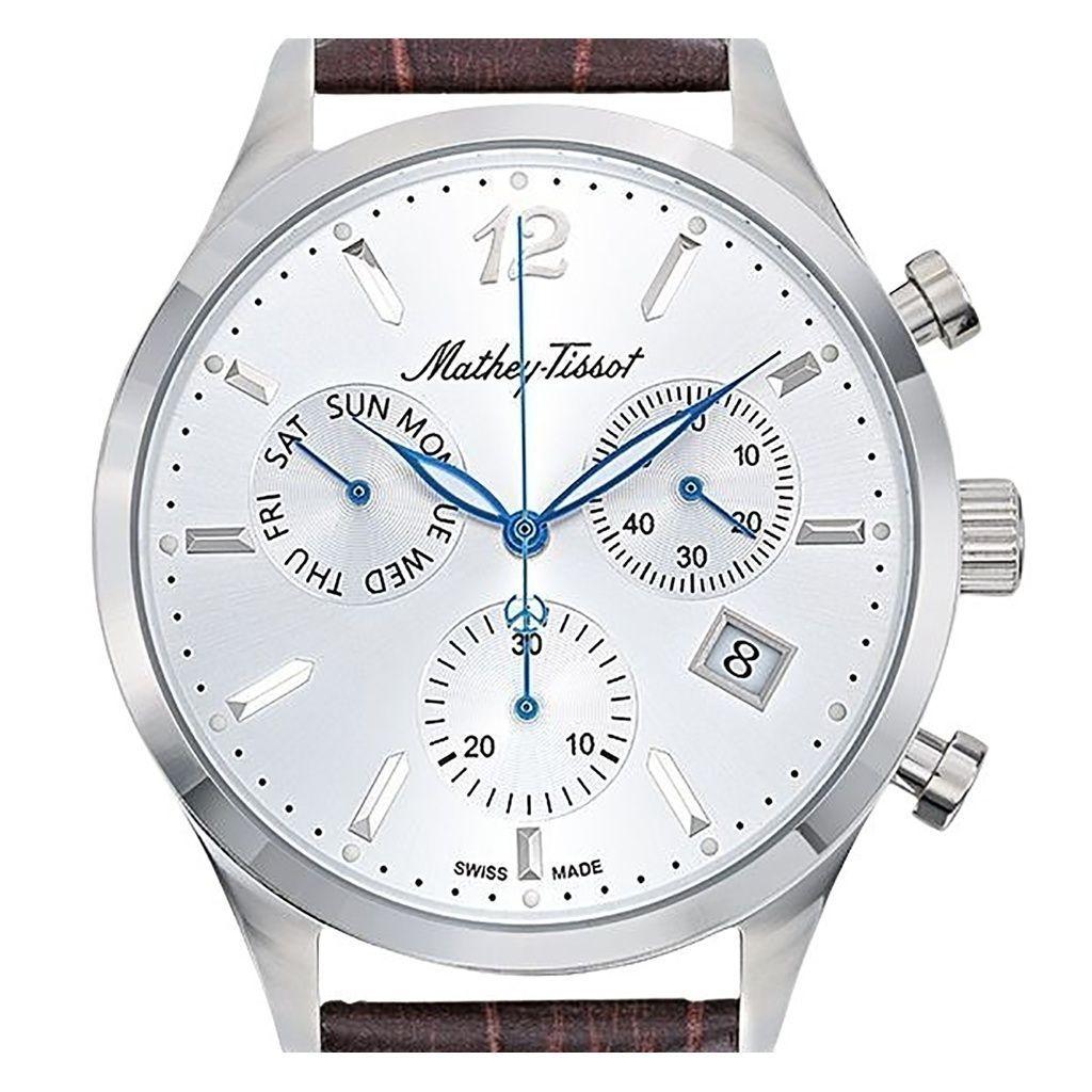 Mathey-Tissot Urban Chrono Leather Strap Silver Dial Quartz H411CHALS Men's Watch