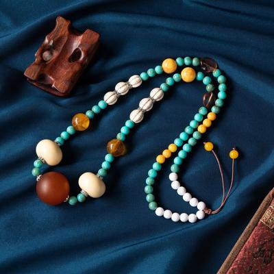 Tibetan Personality Versatile Temperament Long Necklace Vacation Turquoise Wax Rope Sweater Chain Photo Photo Jewelry