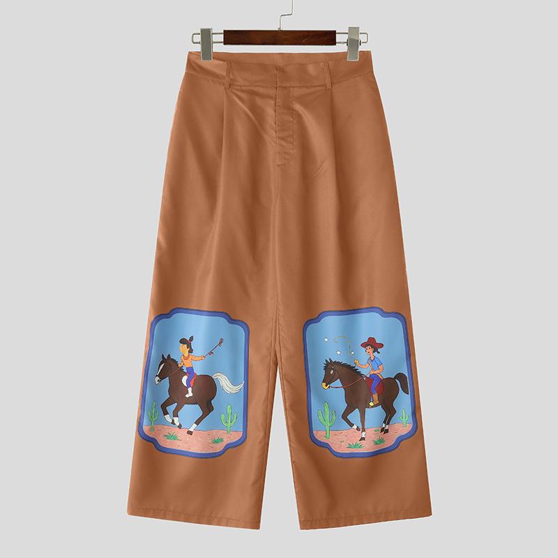 

INCERUN Мужские Повседневные Свободные Брюки с Застежкой-молнией, Принтом на Талии, Широкими Штанинами, Длинные 4XL коричневый