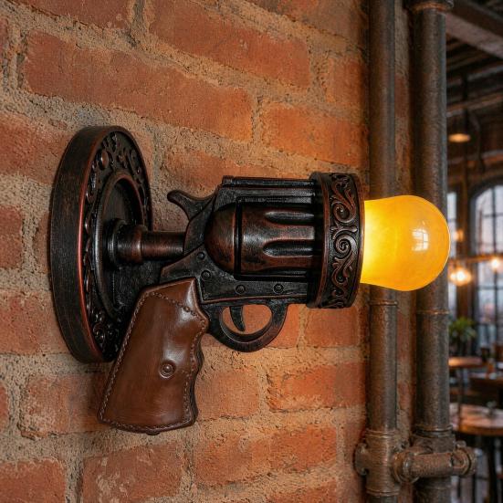 Vintage Wall Sconce Light, Resin Pistol Shaped Statue Night Light, Decorative Indoor Wall Mount Lamp for Bedroom Bedside Living Room Hallway,