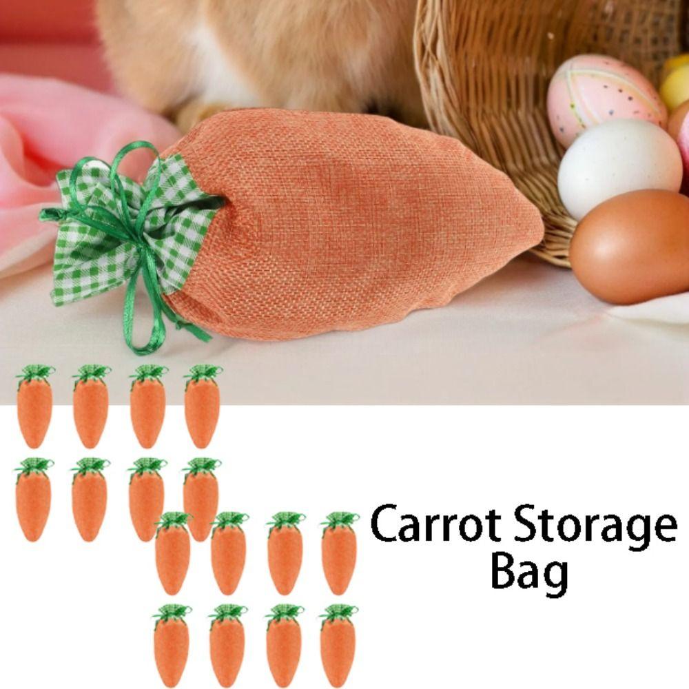 Carrot-Shaped Easter Present Bag Linen Material Drawstring Party Bags Easter Decorations