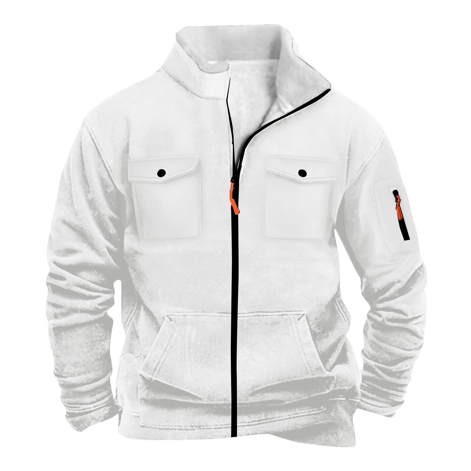 

Мужская однотонная куртка-свитшот на молнии с карманом на молнии, спортивная большого размера, повседневная XL белый