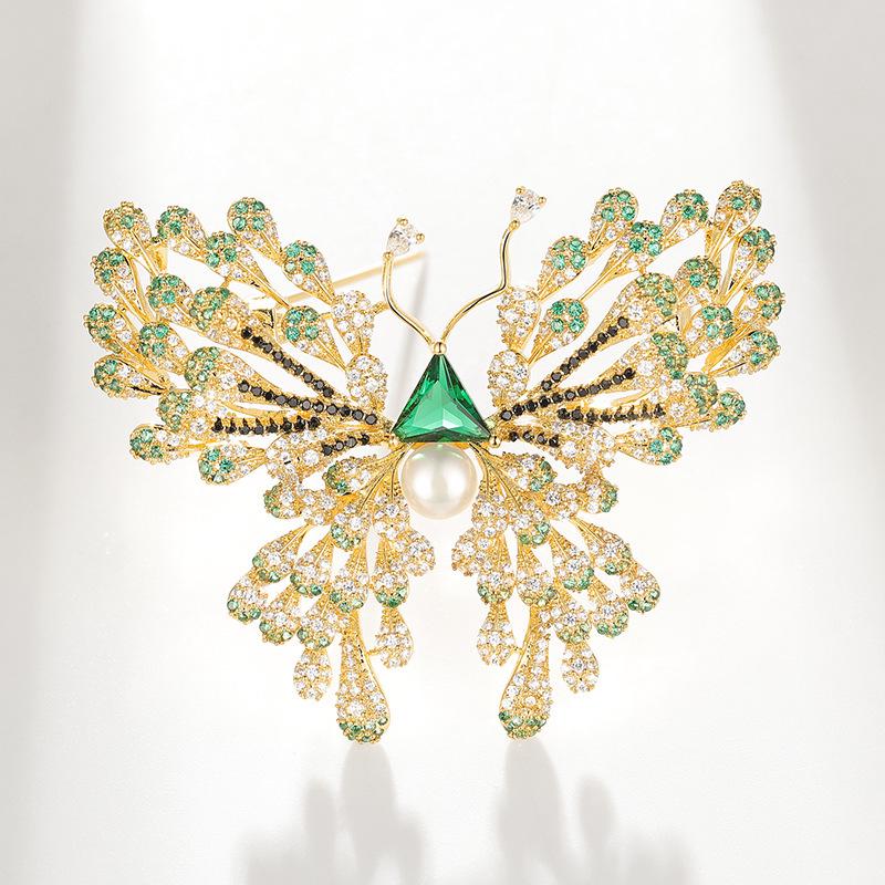 Bo Xin Yun Luxury Zircon Butterfly Brooch with Freshwater Pearls - Elegant Clothing Accessory and Gift