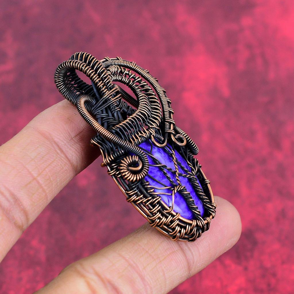 Tree of Life Charoite Pendant Copper Wire Wrapped Jewelry Gemstone Handmade Pendant Copper Wire Wrapped Pendant Decent Jewelry Gifts for Him