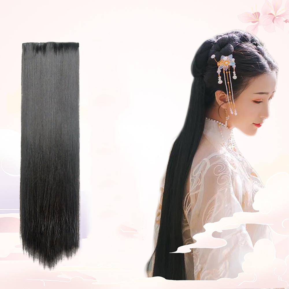 

22 56cm Straight Hair Natural Hairpiece Synthetic Clip In Hair Extentions Black
