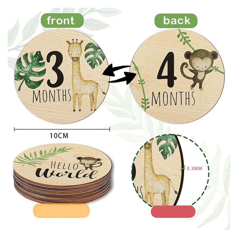 7pcs Cute Wooden Milestone Cards Memorial Announcement Sign Baby Monthly Milestone Cards  Neonate