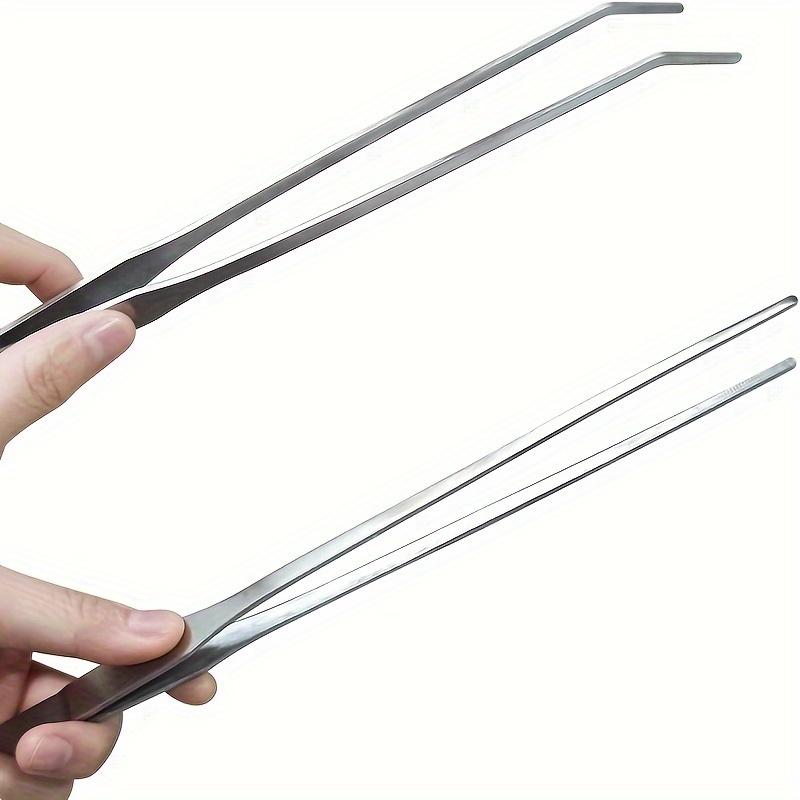 1pc Stainless Steel Aquarium Feeding Tongs, 10.6 Inch Curved Tweezers and Straight Forceps, Ideal for Fish Tank Landscaping, Worm Feeding, Reptiles