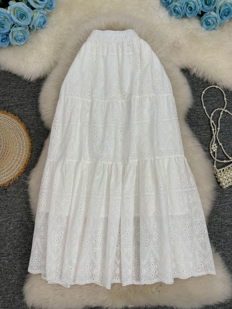 Japanese-Korean Early Spring Hollow Midi A-Line Skirt for Women