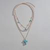 Personalized Turquoise Cross Star Gravel Pearl Multi-layer Metal Necklace