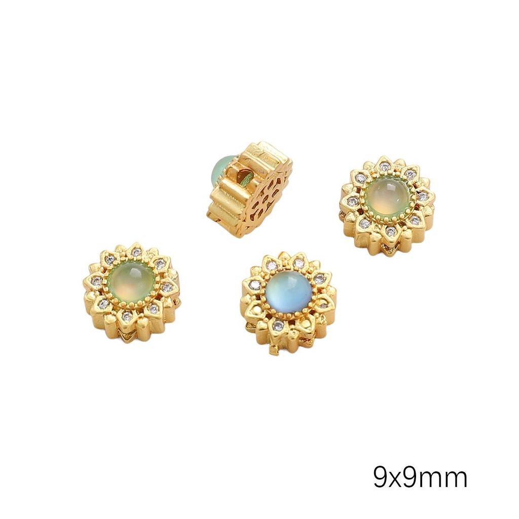 Pozlacené prolamované korálky s kočičím okem a imitací nefritu pro výrobu šperků DIY