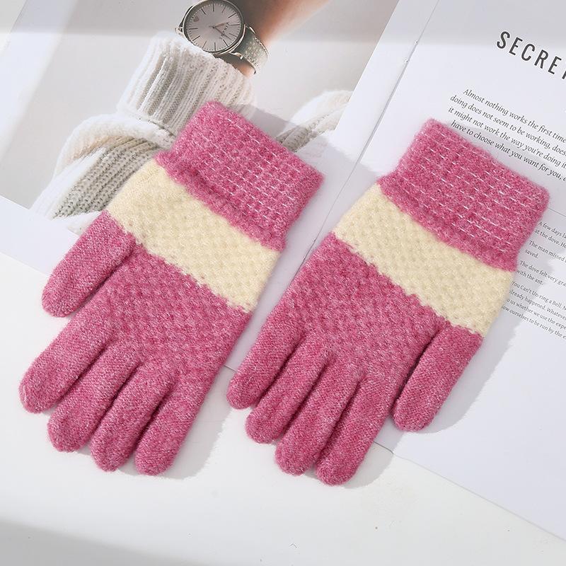 Candy Color Solid Color Warm Gloves for Women Mohair Knitted Yarn Gloves Cycling