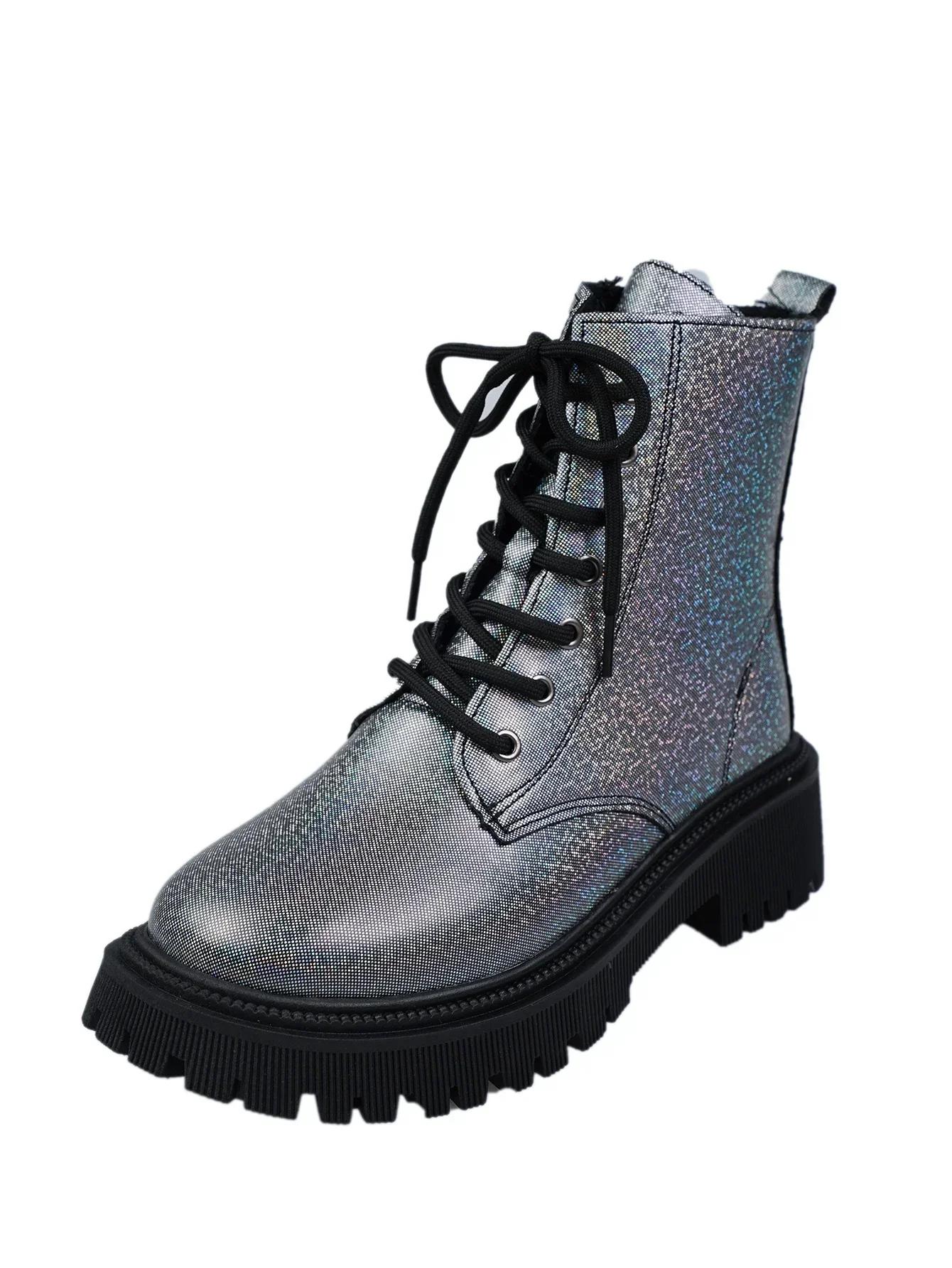 

Модные ботильоны из искусственной кожи на квадратном каблуке, новые осенние туфли, женские ботинки на шнуровке с круглым носком и низким каблуком, однотонные женские ботинки, женская обувь 40 чёрный