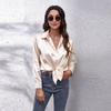 Spring Autumn Satin Blouse Imitation Silk Long Sleeve Shirt for Women's Solid Black White Plus Size Loose Tops