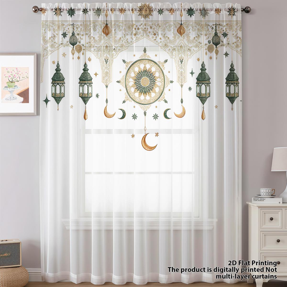 

Elegant Dome Lantern Curtain Light Luxury Ramadan Pole Mounted Festive Atmosphere Decorative Curtains Sheer Single Panel Made Of Polyester W100*H70(CM)-Grommet top&2PCS