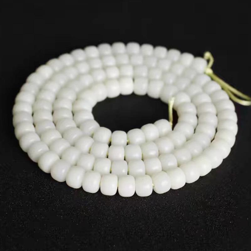 White Jade Bodhi 114-Bead Bracelet: Smooth, High-Density Apple Barrel Beads