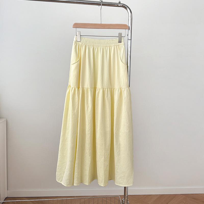 Summer 2025 White Midi Skirt: Women's Puffy Swing Dress