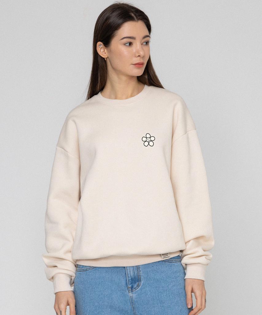 GRAVER [Unisex] Line Flower Dot Logo Smile Sweatshirt_Cream