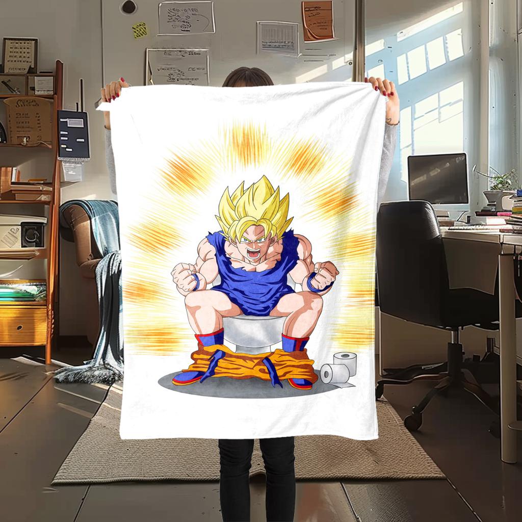 1pz Coperta in Flanella con Stampa Son Goku, Alta Qualità per Tutte le Stagioni, Decorazione per la Casa, Calore e Comfort, Perfetta per Regali di Natale