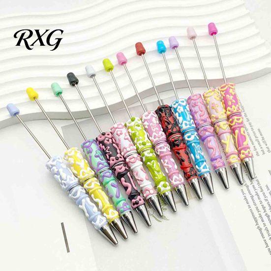 Cute Cream Texture Pen DIY Beadable Pen, Plastic Beaded Black Ink Ballpoint Handmade Style for Students Teens Teachers School Office Supplies