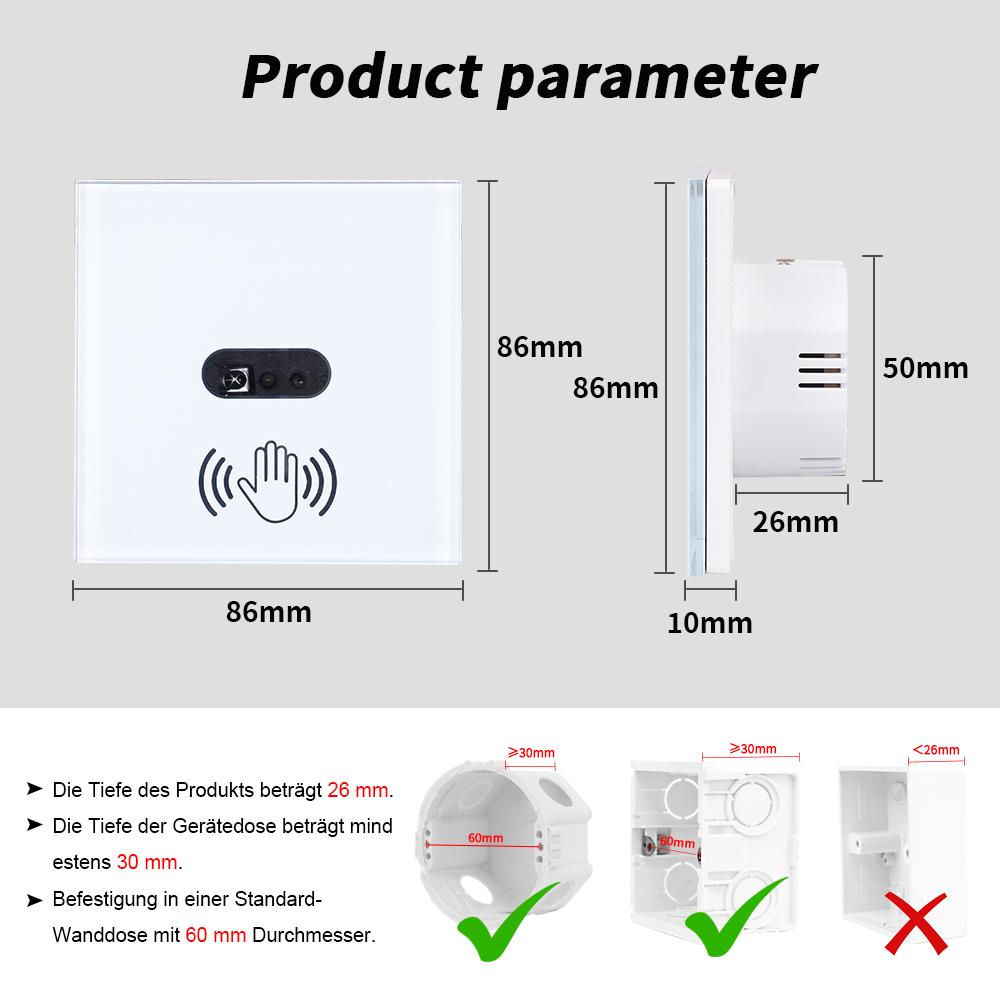 For BINGOELEC EU Infrared Neutral Live Wire Glass Hand Wave Sensor Wall Light Switch Modern Design LED Night Light Switch