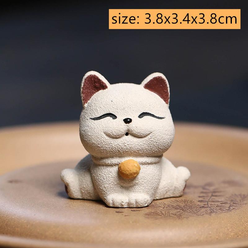 Chinese Purple Clay Tea Pet Handmade Lucky Cat Sculpture Animal Ornaments Statue  Decor Tea Figurine Crafts Tea Set Decoration