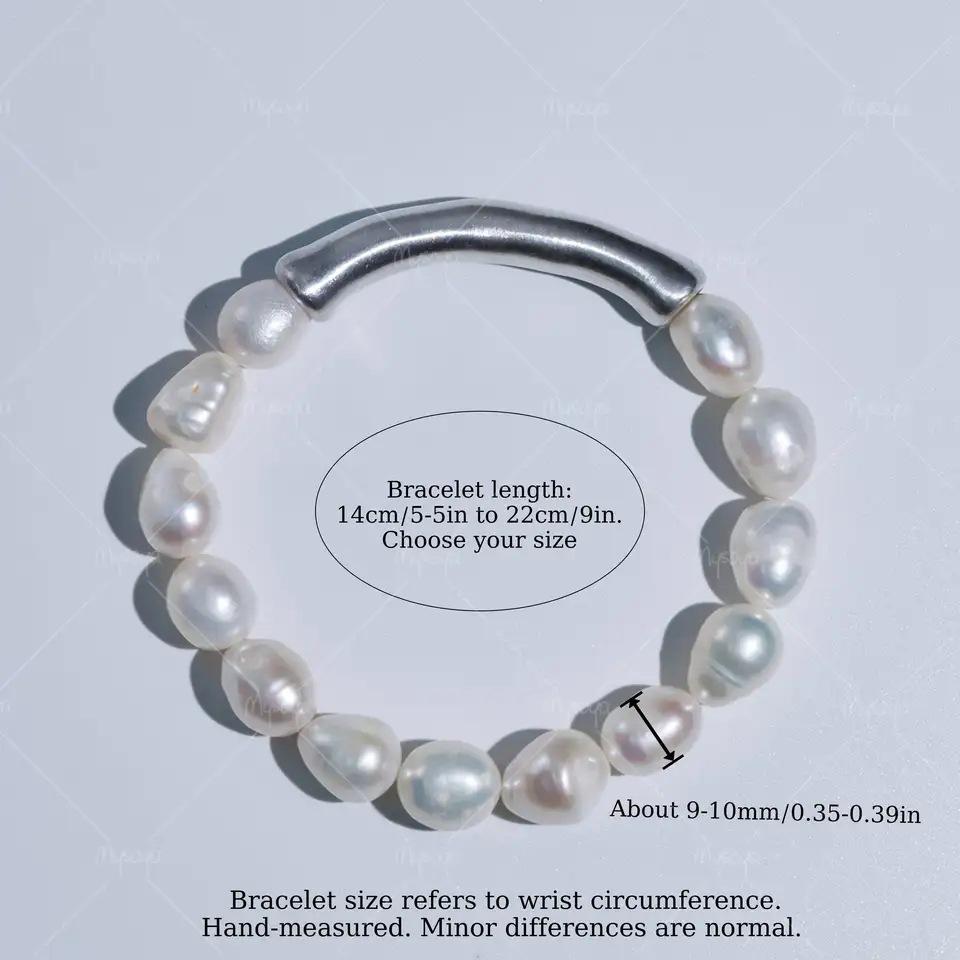 MYSOYA 9-10mm White Baroque Pearl Bracelet with S999 Silver Tube C536 5.5 - 14 cm
