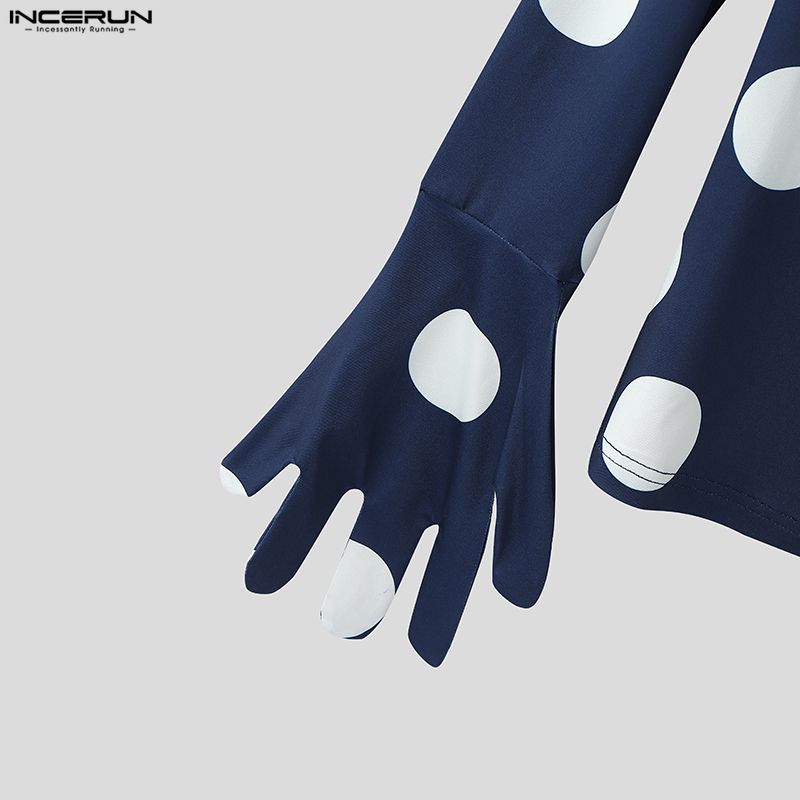 INCERUN Men High Neck Gloves Long Sleeve Polka Dots Twisted Hooded Party Club T-shirts