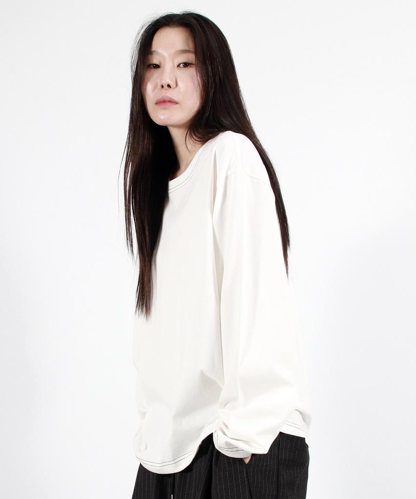 Deumakeu Outstitch Loose Fit Long Sleeve Tee - White