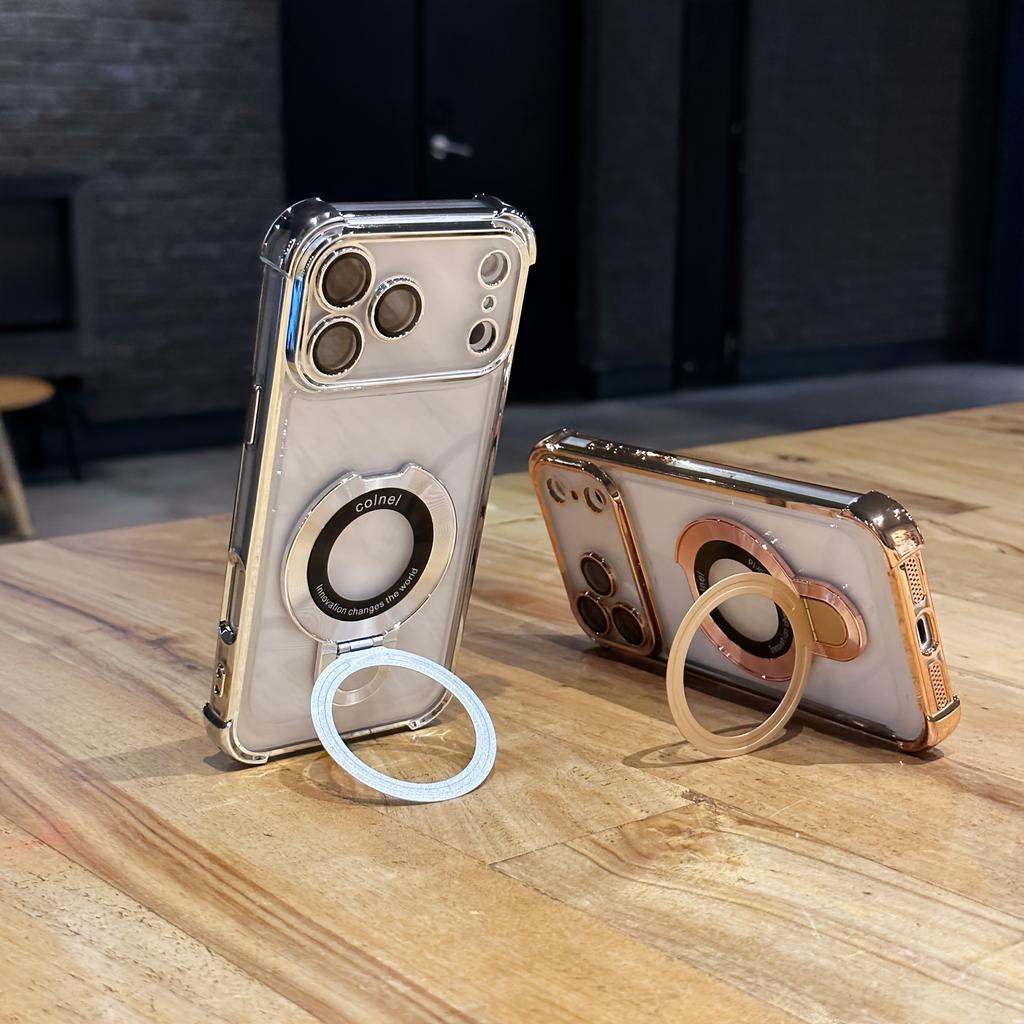 Luxury Plating Phone Case for iPhone 17 Pro Max 16 Plus 15 14 13 12 11 17 Air With Magnetic Ring Holder Stand Bracket Rack Cover