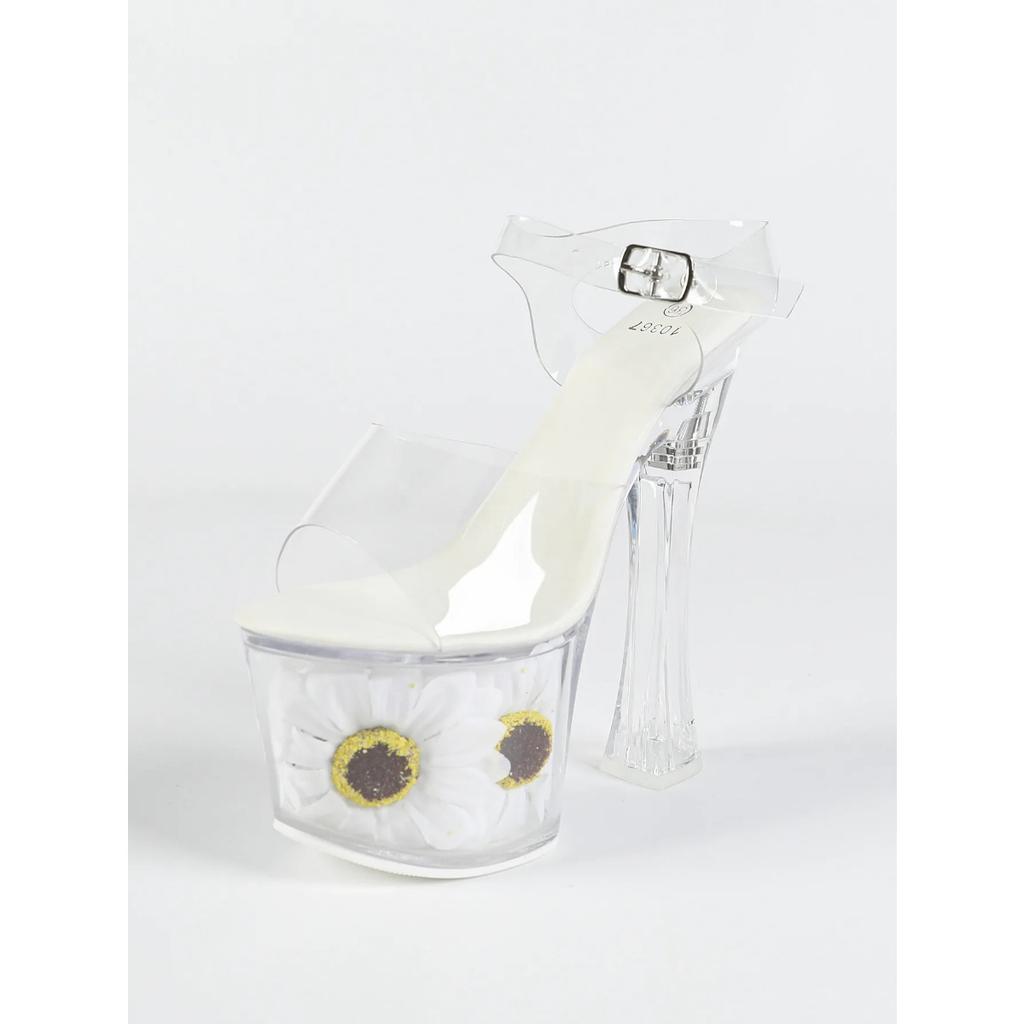 17cm Super High Heel Sexy Cool Slippers New Waterproof Table Transparent Sunflower Model Catwalk Stiletto LFD-13667-Q3