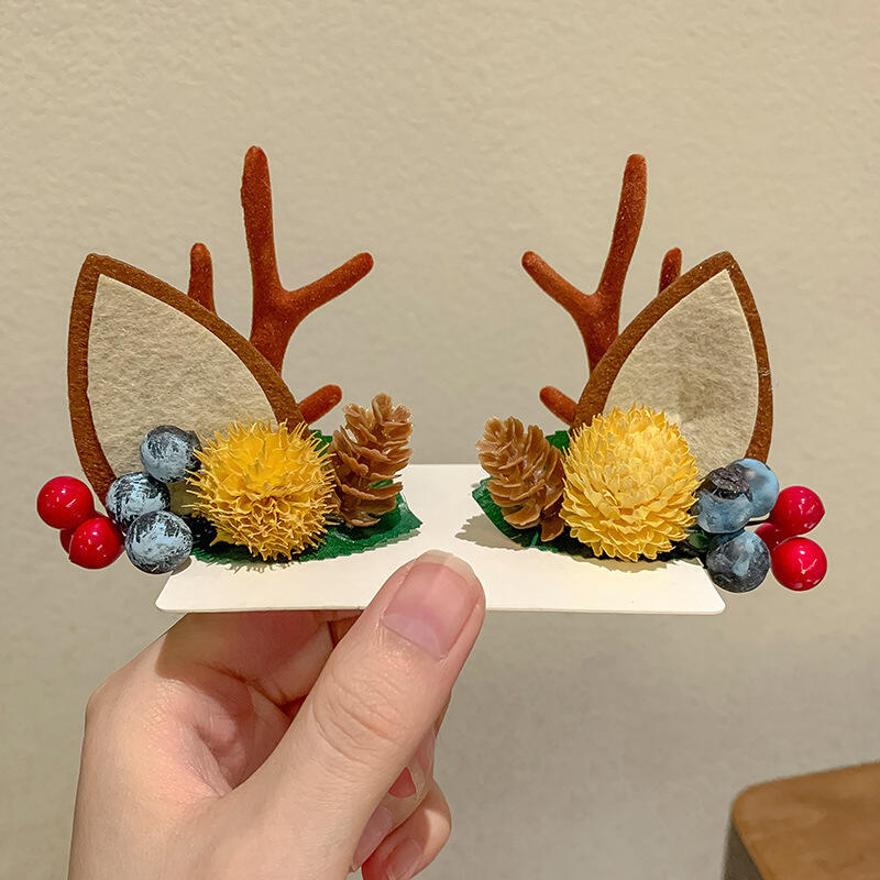 1pair Christmas Red Antler Hair Clip Accessories for Kids Side Hair Clip for Children's Hair
