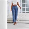 Pantaloni Jeans da Donna Perline Vita Alta Casual Pantaloni Dritti per Donna Streetwear Elegante Denim con Inserti Pantaloni Femminili
