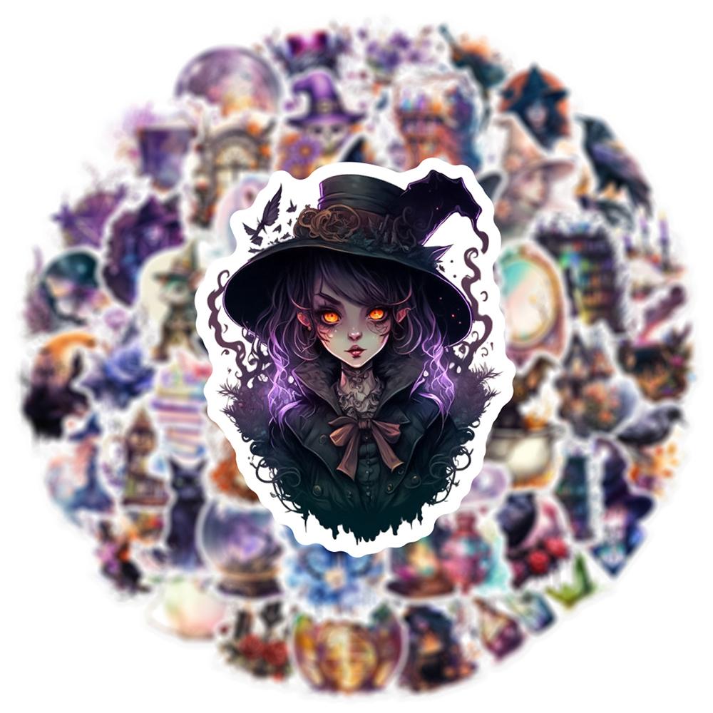 10/30/50pcs Vintage Gothic Magic Witch Cartoon Stickers Aesthetic Graffiti Sticker Water Bottle Phone Suitcase Decals Decoration