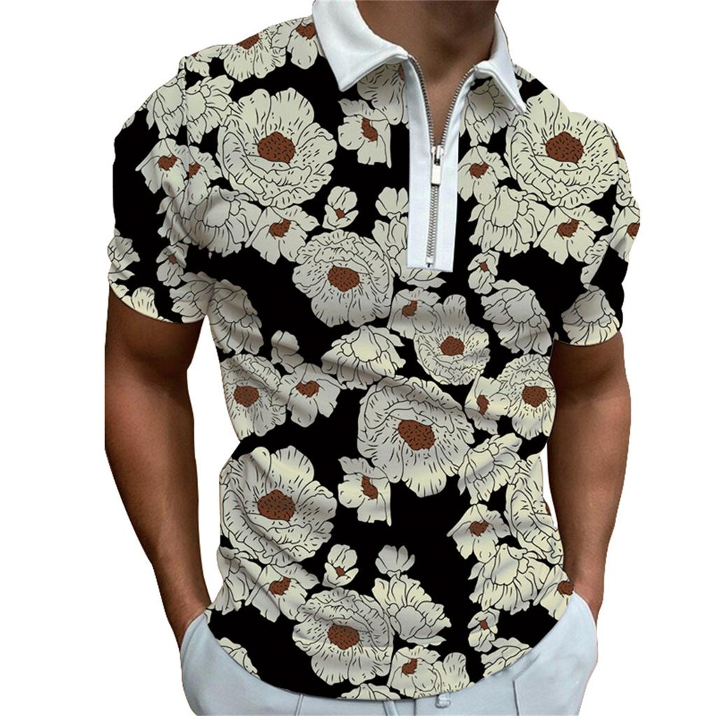 Men's Short Sleeved Zipper Polo Shirt, Men's Fashion Personalized Printed Collar Polo Shirt, T-shirt