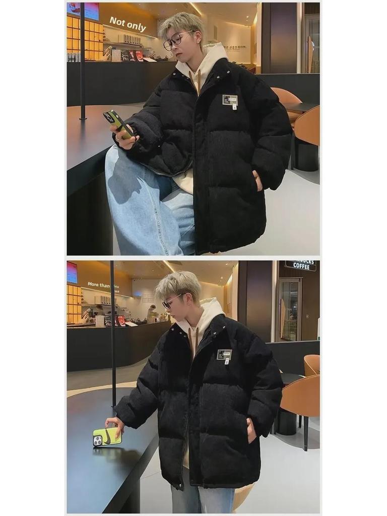 Unisex Corduroy Stand Collar Thick Cotton Jacket - Trendy Winter Coat for Couples