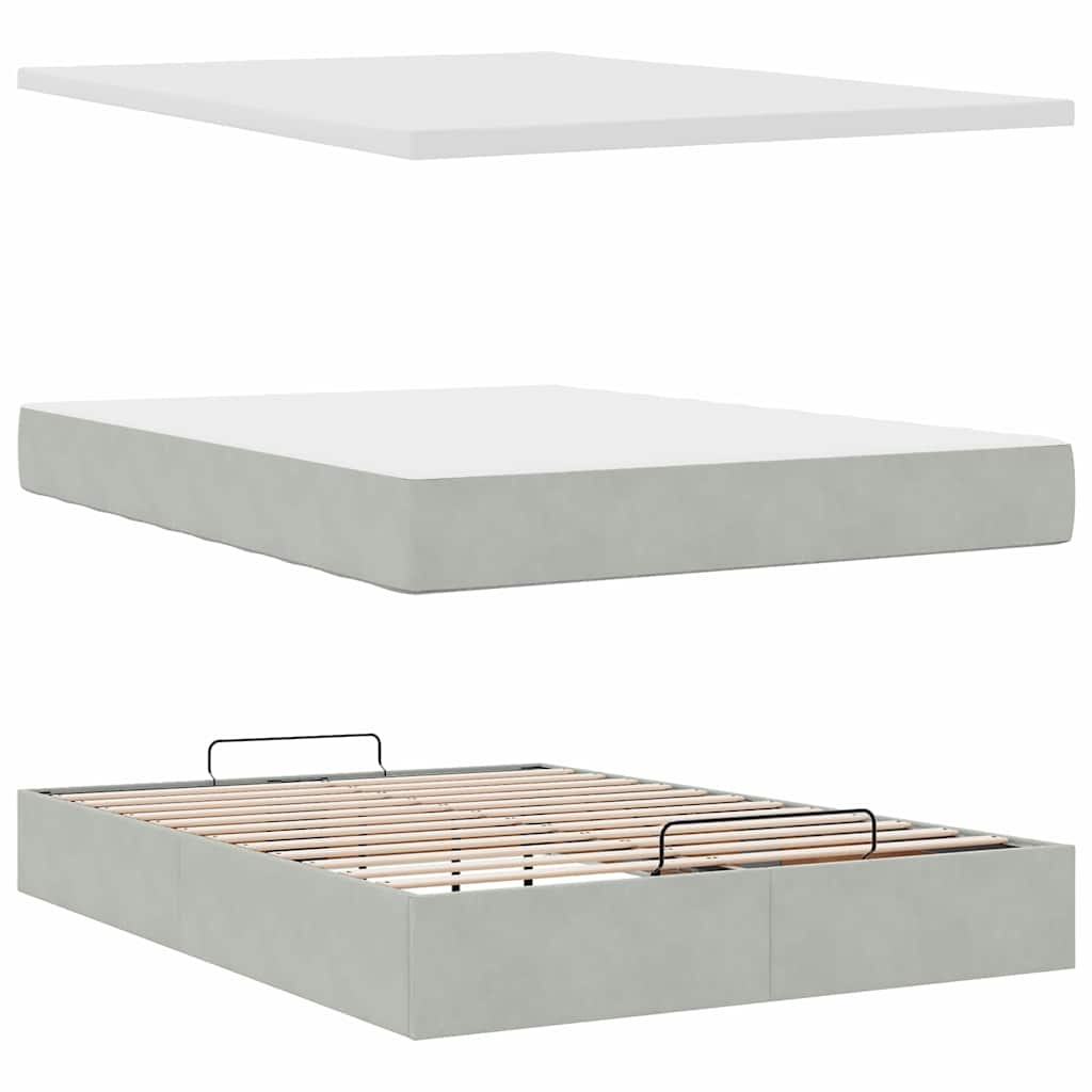 Enjoy a restful night s sleep with this Ottoman bed with mattress in light gray 140 x 200 cm velvet fabric