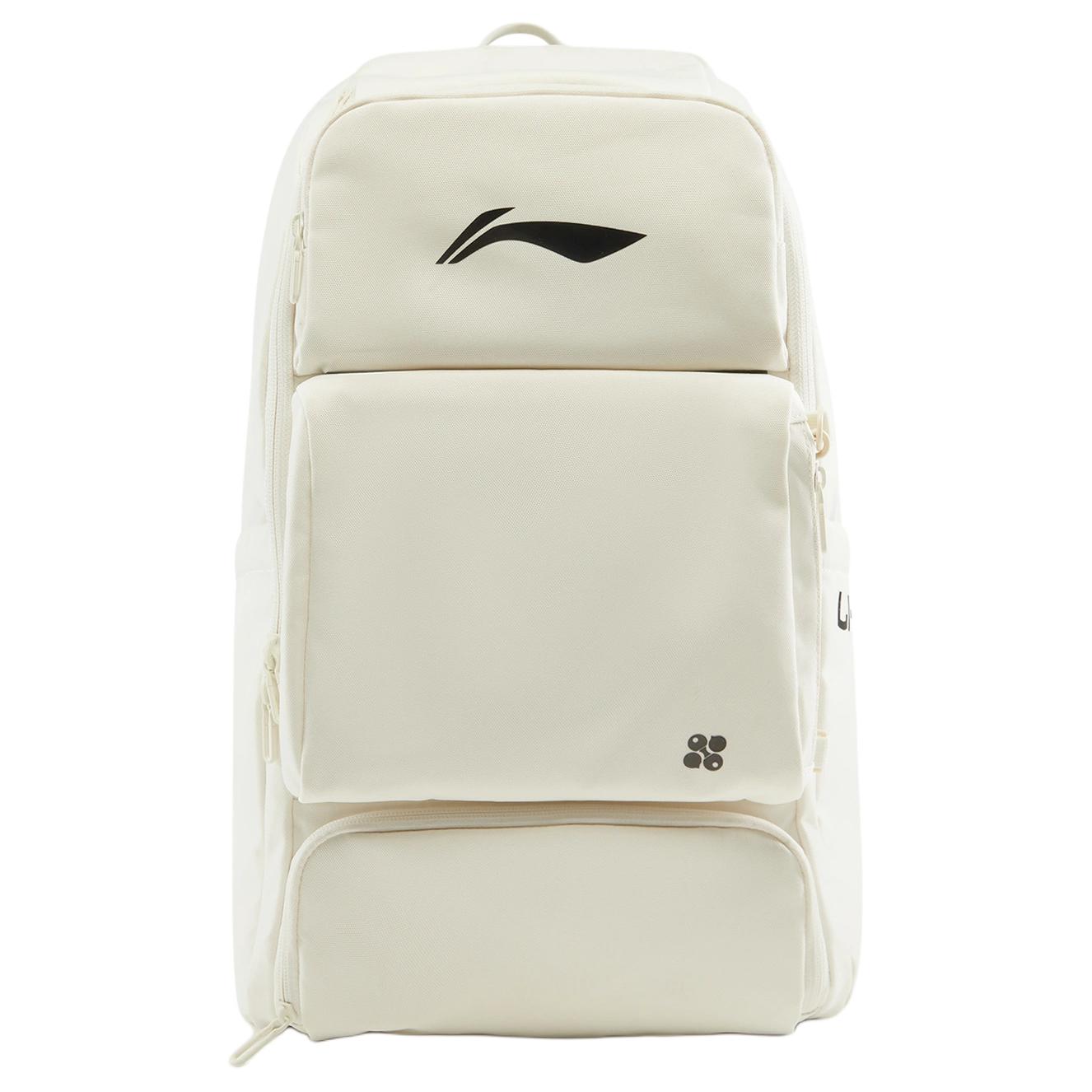 Li Ning Table Tennis Series Large Capacity Zipper Closure Polyester Backpack Unisex Backpack ABSV255 Ecru