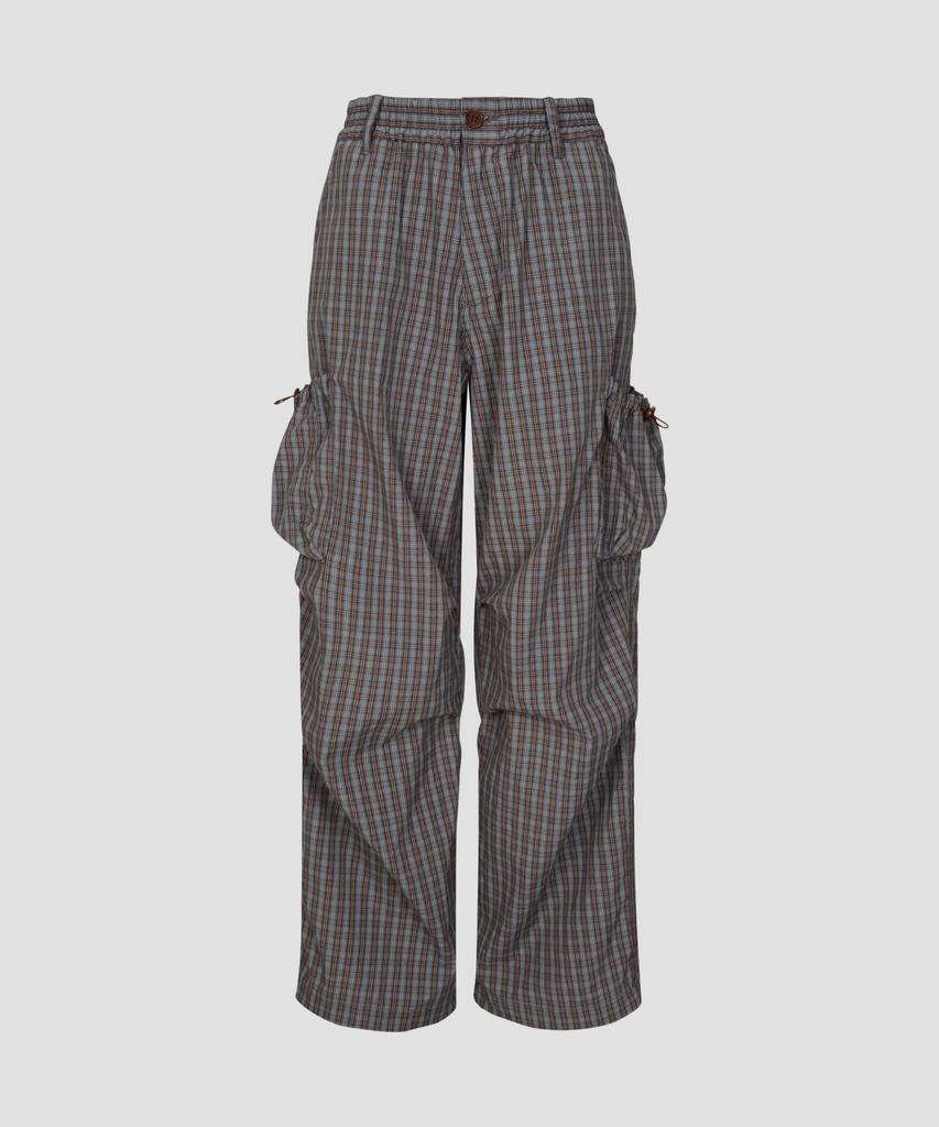 Beodeonteu Check String Cargo Elastic Pants [Brown]
