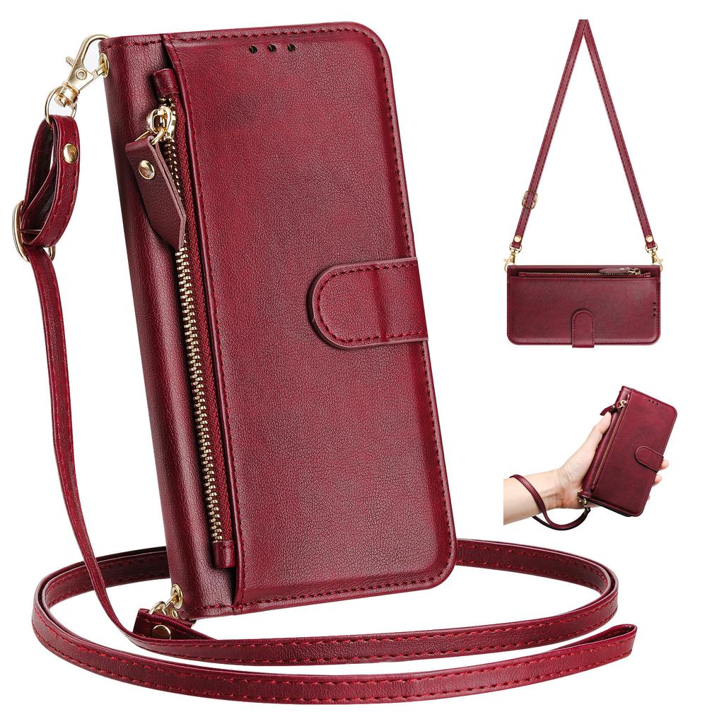 Applicable To iPhone16 Multi-card Leather Case 15plus Zipper Wallet Card Multi-function Oblique Span Protective Case 14plus