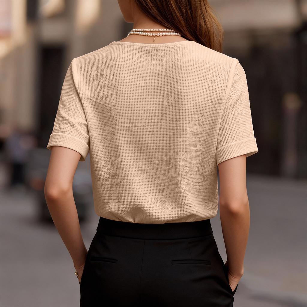 Maglione casual da donna con scollo a V, manica corta, vestibilità larga, in vari colori
