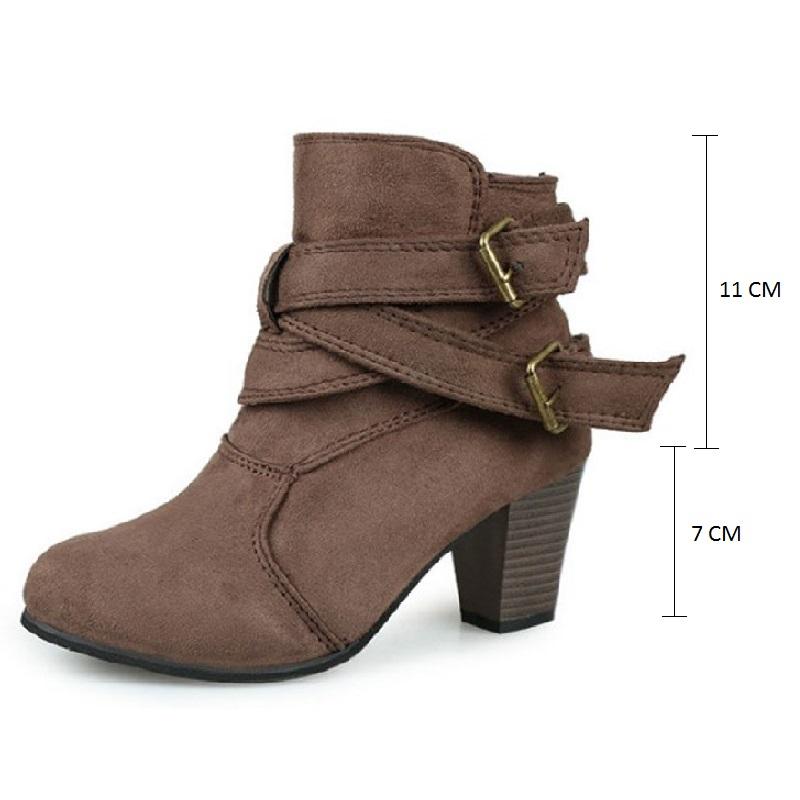 Fashion Autumn Women Shoes Boots Ankle  Boots Casual Winter Suede High Heels Buckle Flock Round Toe Slip-on Fashion Boots fgb67