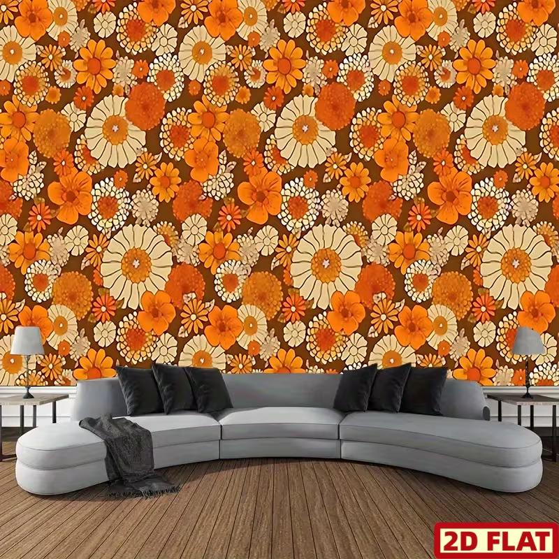 2D Boho Vintage Blumen-Wandteppich für ästhetischen Raumhintergrund & Party