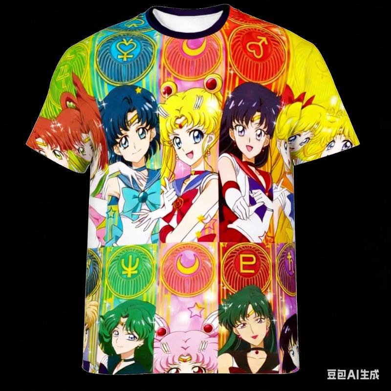 Sailor Moon Under The Moonlight! Adult and Kids 3D All-Over Print T-Shirt, Dreamy Harajuku Style Y2K Short Sleeve,Shorts Friend