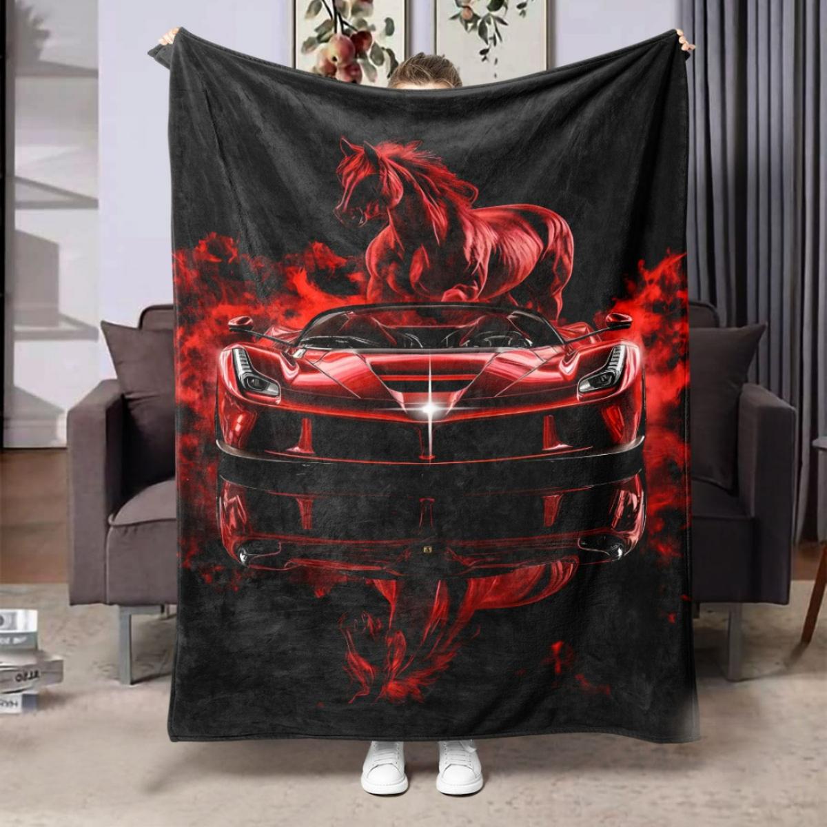 Car pattern flannel blanket - soft and warm, suitable for sofas, beds, chairs, camping, and as a holiday gift for boys and girls 130x150cm